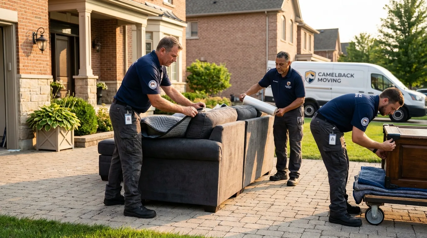 Large estate moving crew wrapping furniture in New Richmond, WI
