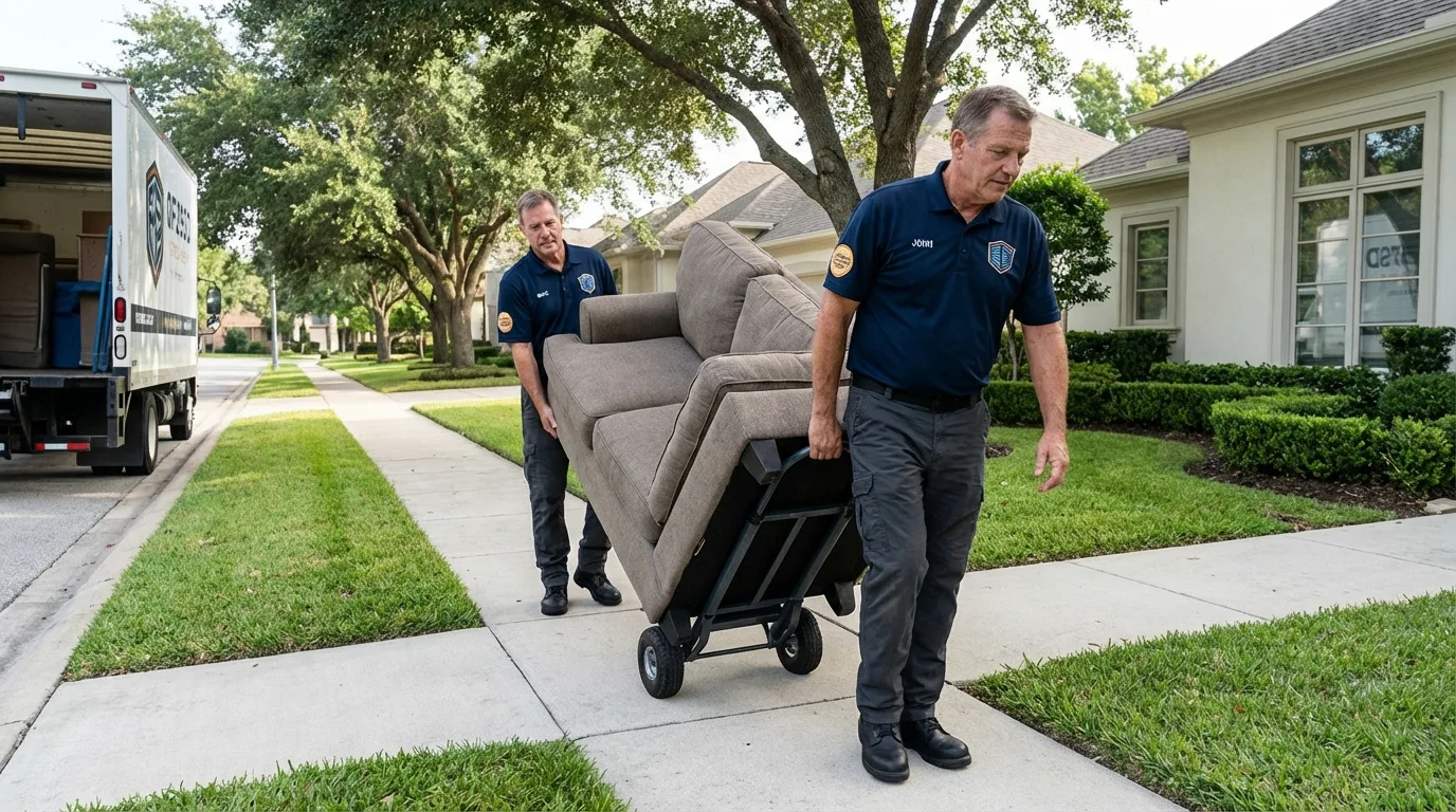 Local residential moving crew loading furniture in New Richmond, WI